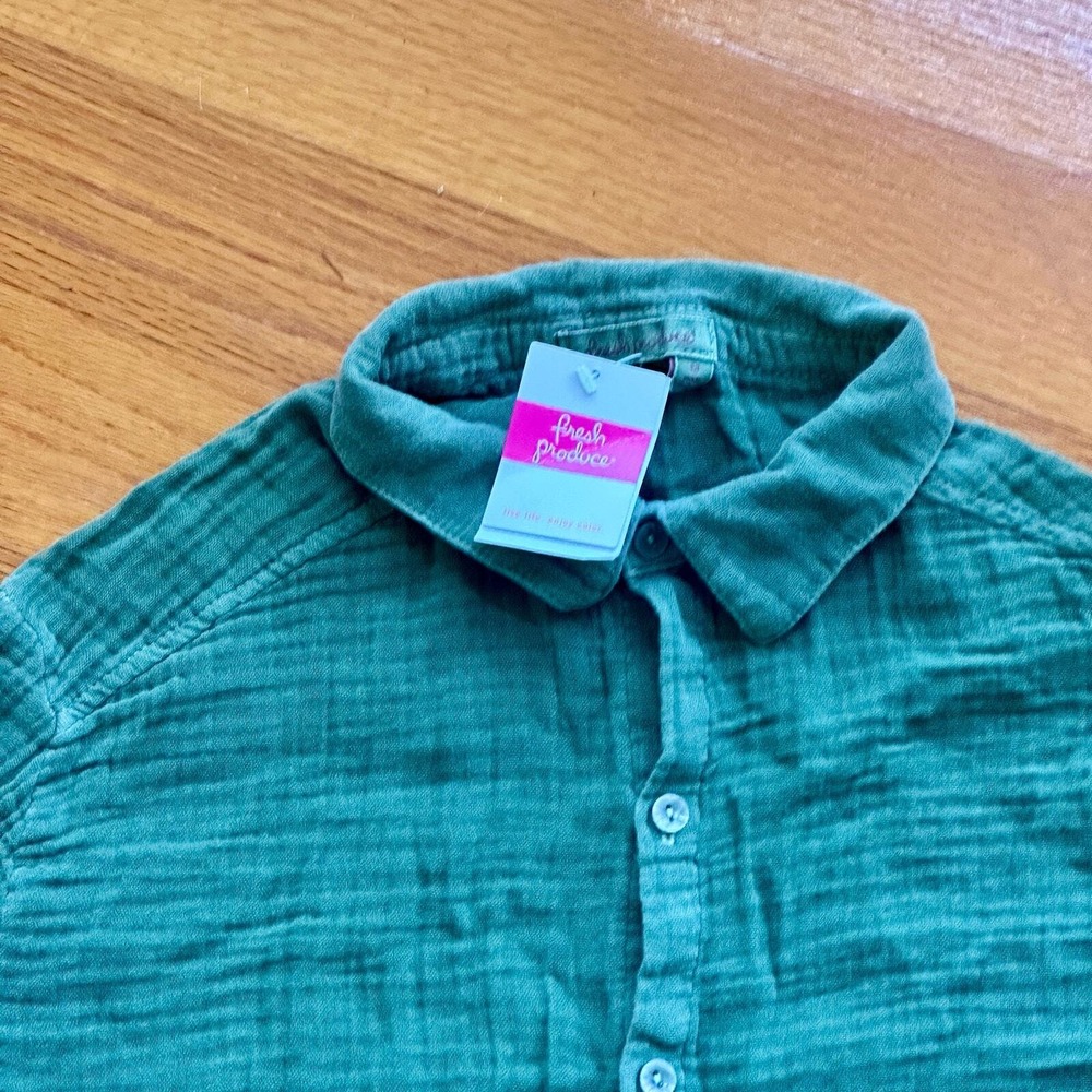 Fresh Produce moss green gauzy cotton sundial shirt M NWT